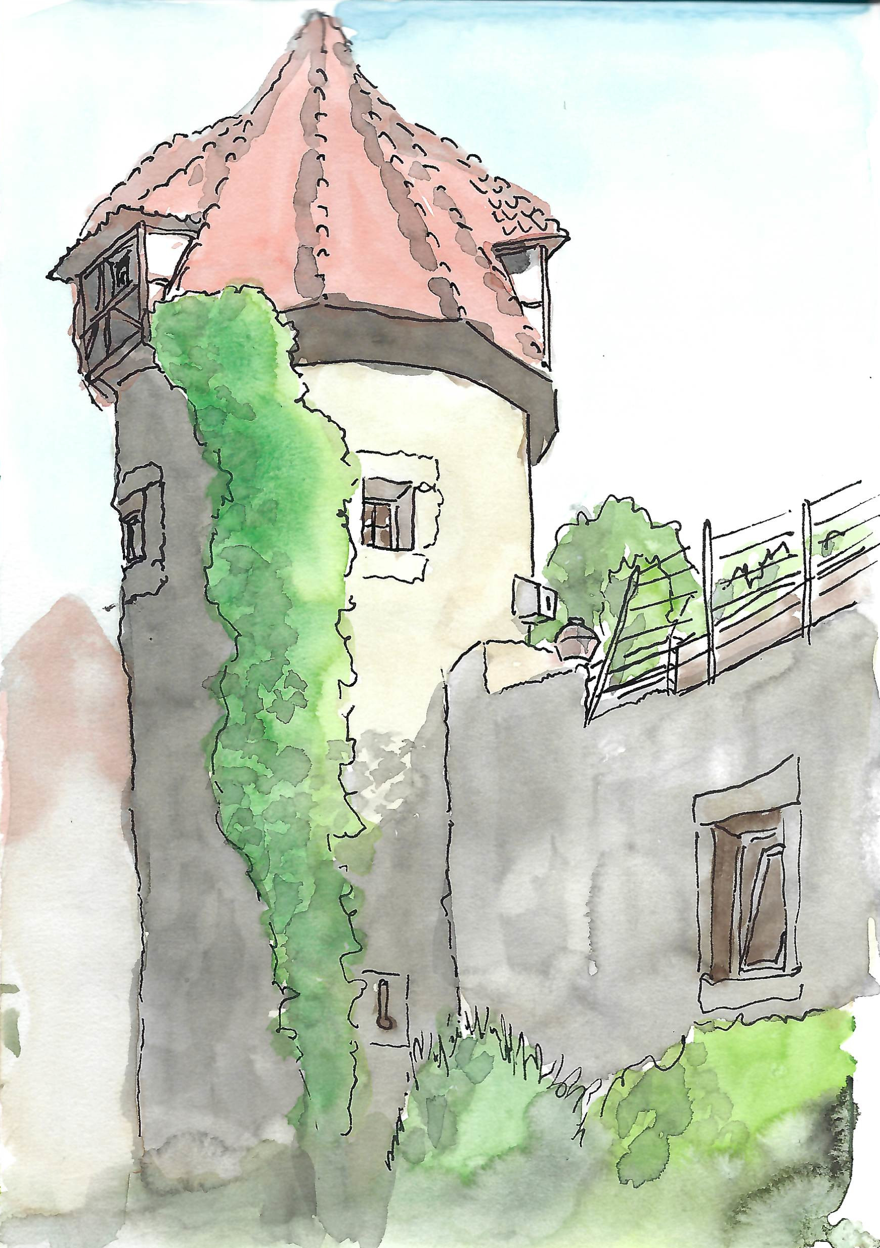 Aquarellskizze Marktbreit Stegturm